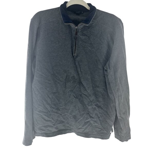 J.Crew Mens Grey & Navy Quarter-Zip Pullover Sweatshirt Size M - Picture 1 of 5